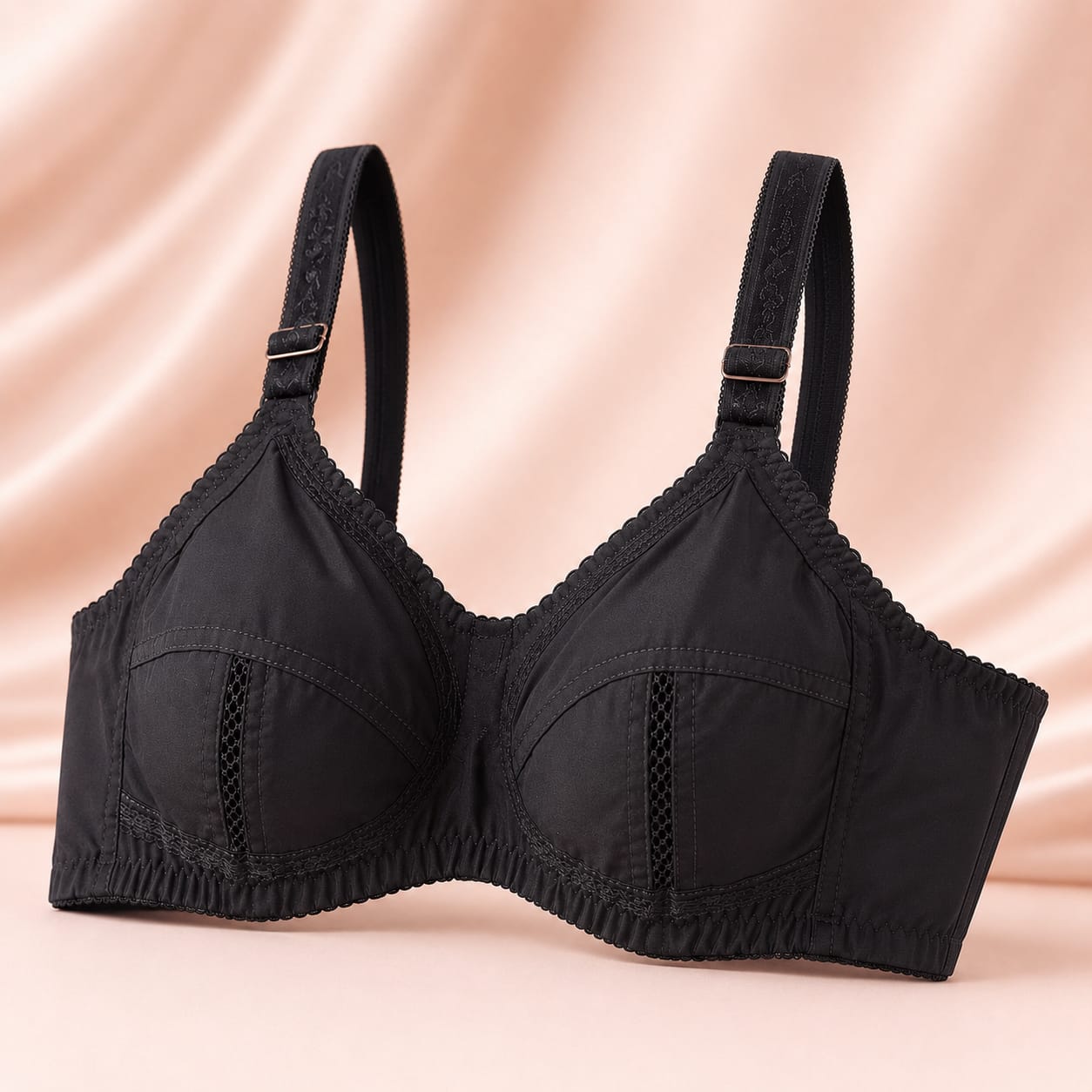 Black Lace Style Ladies Bra with Smooth Fabric Look 1 Black Lace Style Ladies Bra with Smooth Fabric Look - Image 1