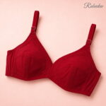Deep Red Classic Ladies Bra with Scalloped Stitch Detail - Image 3