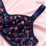Navy Blue Floral Printed Ladies Bra with Lace-Style Texture - Image 4