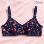 Navy Blue Floral Printed Ladies Bra with Lace-Style Texture - Image 2