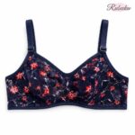 Navy Blue Floral Printed Ladies Bra with Lace-Style Texture - Image 3